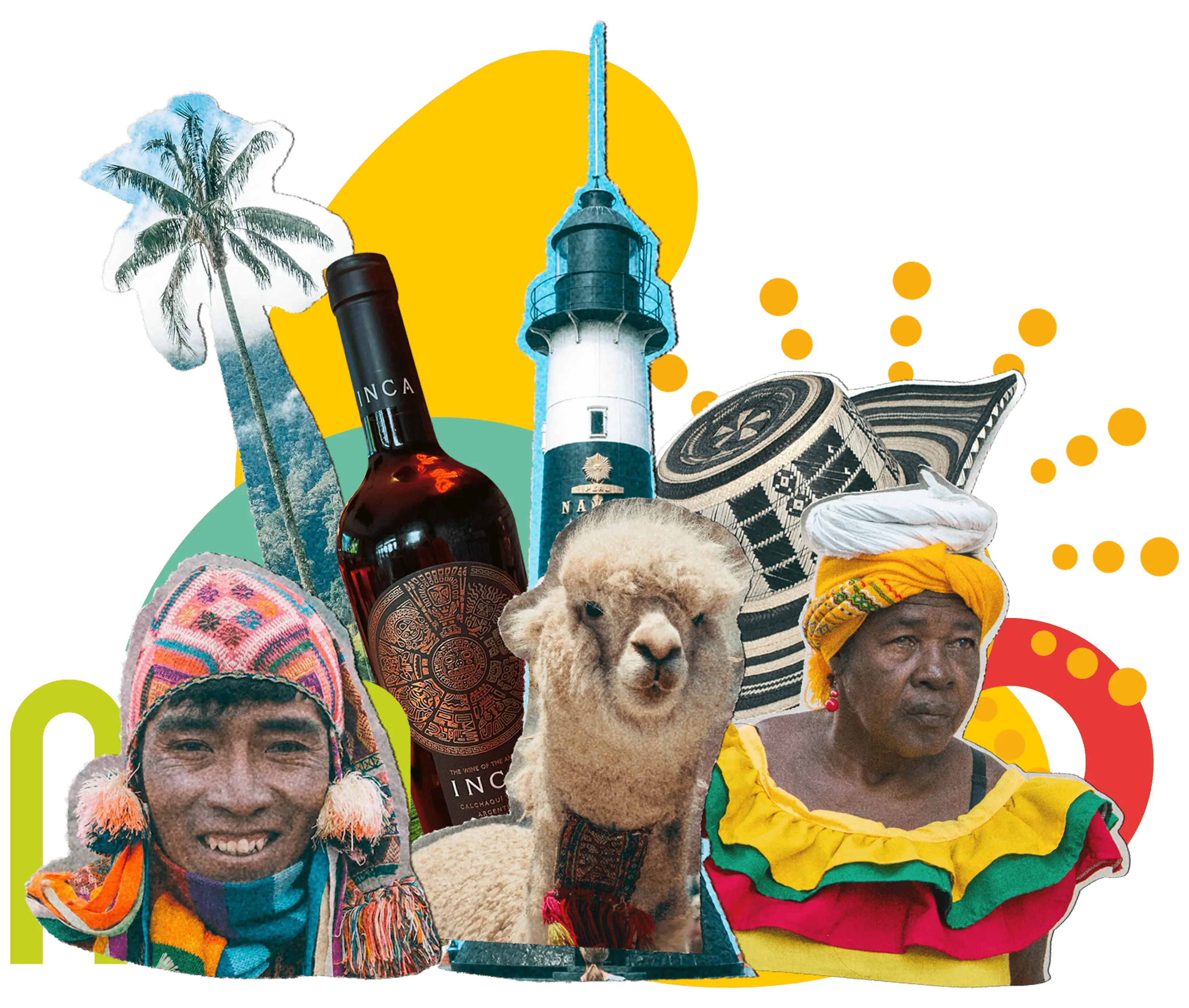 mage of representative elements of Inca culture with a lighthouse, a llama and wine from the inca paisa restaurant